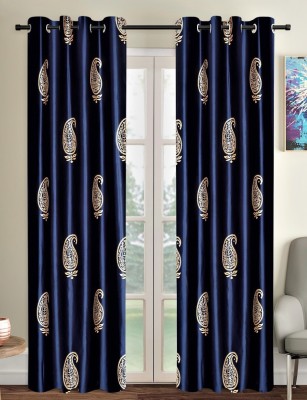 Home Sizzler 213 cm (7 ft) Polyester Semi Transparent Door Curtain (Pack Of 2)(Motif, Blue)