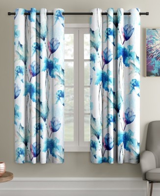 Home Sizzler 152 cm (5 ft) Polyester Semi Transparent Window Curtain (Pack Of 2)(Floral, Blue)