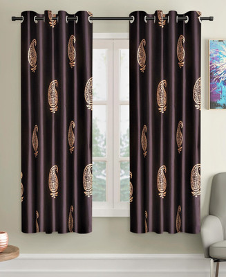 Home Sizzler 153 cm (5 ft) Window Polyester Semi Transparent Curtain (Pack Of 2)(Brown, Motif)