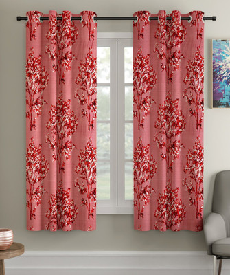 Fashion String 153 cm (5 ft) Window Polyester Semi Transparent Curtain (Pack Of 2)(Maroon, Floral)