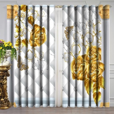 VSD 214 cm (7 ft) Polyester Room Darkening Door Curtain (Pack Of 2)(Floral, White)