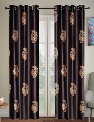 Home Sizzler 274 cm (9 ft) Polyester Semi Transparent Long Door Curtain (Pack Of 2)(Printed, Brown)