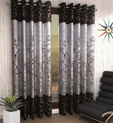 65% OFF on KANUSHI 153 cm (5 ft) Polycotton Semi Transparent Window Curtain (Pack Of 2)(Floral, Brown)
