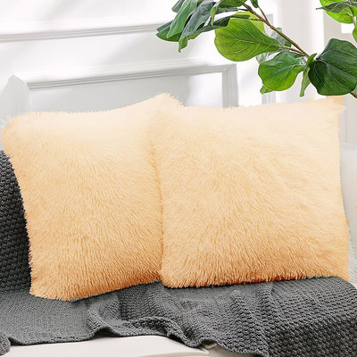 PICKKART Fur Cushions Cover(40 cm*40 cm, Pack of 2, Beige)