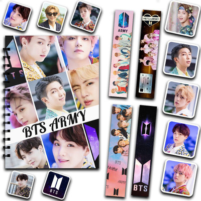 RINKON BTS Boys Printed Notebook Diary BANGTON Wirebound Bookmark Stickers (6*8Inch) A5 Notebook Unrulled 160 Pages(Multicolor, Pack of 3)