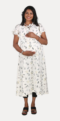 Ziva Maternity Wear Women A-line White Midi/Calf Length Dress
