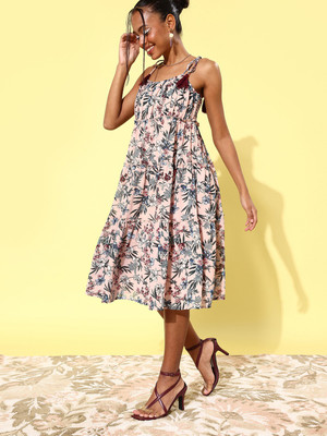 STYLESTONE Women Fit and Flare Multicolor Below Knee Dress