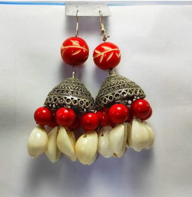 PayelCreation Red ball kouri Jhumka Beads Metal, German Silver Earring Set