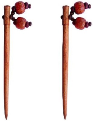 DENICRAAS Handcrafted Multicolour Wooden Beads Hair Juda Stick for Women Bun Stick(Brown)