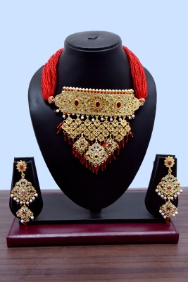 GOURAVSALE Brass Gold-plated Red Jewellery Set(Pack of 1)