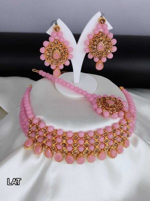 CHARBHUJA Alloy Gold-plated Pink Jewellery Set(Pack of 1)