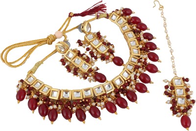 Lucky Jewellery Copper Gold-plated Maroon Jewellery Set(Pack of 1)