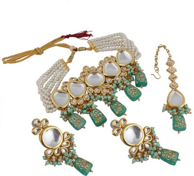 Lucky Jewellery Copper Gold-plated Green Jewellery Set(Pack of 1)