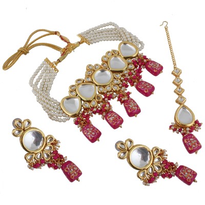 Lucky Jewellery Copper Gold-plated Pink Jewellery Set(Pack of 1)