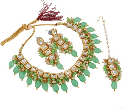 Lucky Jewellery Copper Gold-plated Green Jewellery Set(Pack of 4)