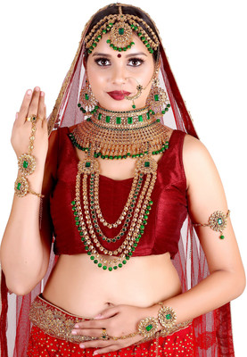 SHIV SHAKTI JEWELLERS Alloy Gold-plated Green, Gold Jewellery Set(Pack of 1)