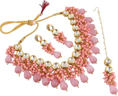 Lucky Jewellery Copper Gold-plated Pink Jewellery Set(Pack of 1)