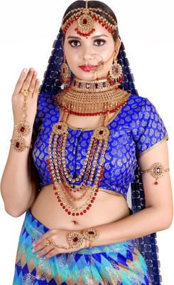 SHIV SHAKTI JEWELLERS Alloy Gold-plated Gold, Ruby Red Jewellery Set(Pack of 1)
