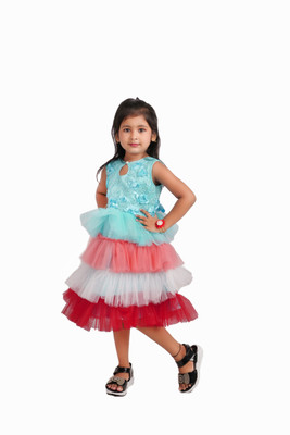 rayie collection Indi Girls Midi/Knee Length Casual Dress(Multicolor, Sleeveless)
