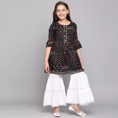 Pari Mahal Girls Festive & Party Kurta and Palazzo Set(Black Pack of 2)