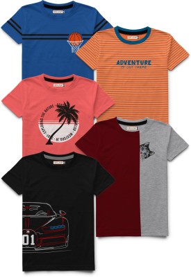 Hellcat Boys Graphic Print Cotton Blend T Shirt(Orange, Pack of 5)