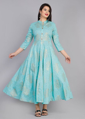 MOLY FASHION Women Printed Anarkali Kurta(Blue)