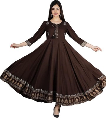 PAYALTRADERS Women Printed Anarkali Kurta(Brown)