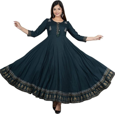 mahadevara creation Women Printed Anarkali Kurta(Green)