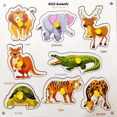 Khilonewale Wooden Wild Animals Puzzle Games and Learning Educational Board for Kids(Multicolor)