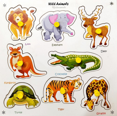 Khilonewale Wooden Wild Animals Puzzle Games and Learning Educational Board for Kids(Multicolor)