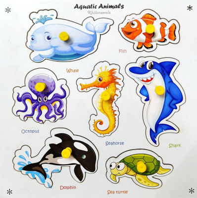 Khilonewale Wooden Sea/ Aqua Animals Puzzle Games and Learning Educational Board for Kids(Multicolor)