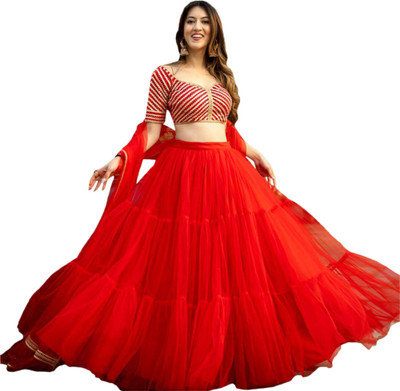 Amreliya Style Self Design Semi Stitched Lehenga Choli(Red)