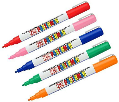 Zig Posterman Fine RBGPO 1MM Markers PACK OF 5(Set of 5, Red, Pink, Orange, Green, Blue)