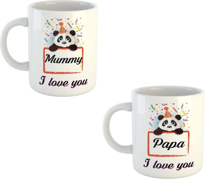ADRON Papa I Love You And Mummy I Love You Printed Ceramic Coffee Mug(330 ml, Pack of 2)