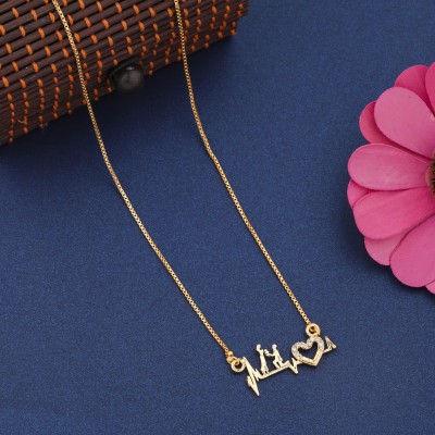 VADDORIYA SALES Micro Rose Gold Plated American Diamond Heart Beat Shape Necklace Golden Chain Diamond Gold-plated Plated Copper, Alloy Chain