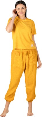 Evolove Women Solid Yellow Top & Pyjama Set