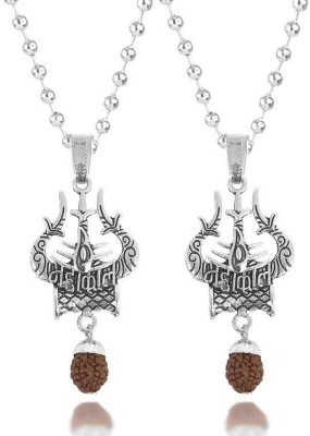 Stylewell Set Of 2 Silver Eye Damru Shiva Trishul Mahadev Mahakal Locket Pendant Necklace Stainless Steel Pendant