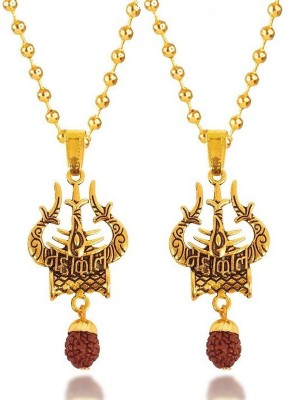 Adhvik Set Of 2 Golden Eye Damru Shiva Trishul Mahadev Mahakal Locket Pendant Necklace Stainless Steel Pendant