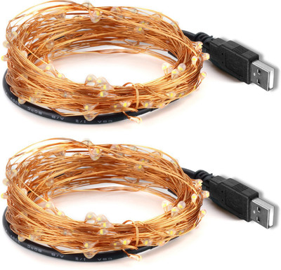 MANSAA 150 LEDs 15 m Gold, Yellow Steady Water Drop Rice Lights(Pack of 2)