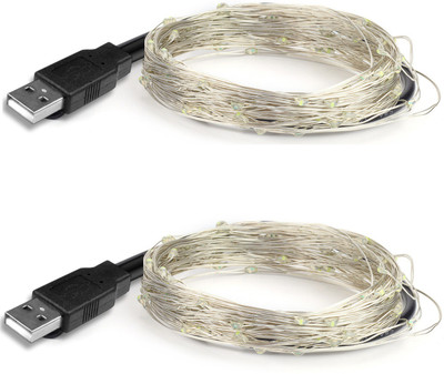 MANSAA 150 LEDs 15 m Silver, White Steady Water Drop Rice Lights(Pack of 2)