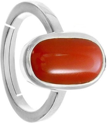 EVERYTHING GEMS 6.25 Ratti 5.70 Carat Red Coral Moonga Amazing Quality By Lab Certified Stone Brass Coral Silver Plated Ring