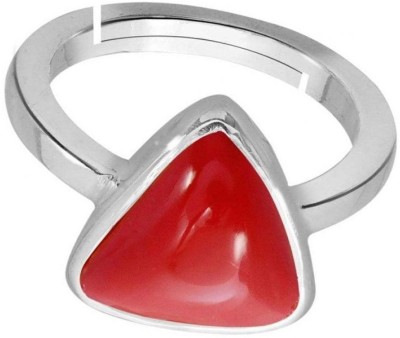 EVERYTHING GEMS 7.25 Ratti 6.45 Carat Red Coral Moonga Amazing Quality By Lab Certified Stone Brass Coral Silver Plated Ring