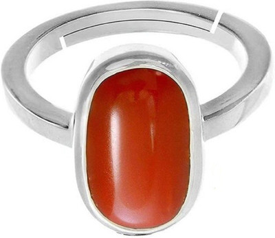 EVERYTHING GEMS 5.25 Ratti 4.80 Carat Coral Moonga for Men and Women with Lab Certificate Stone Brass Coral Silver Plated Ring