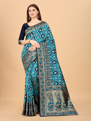 DHRUVIL TEXTILES Self Design Banarasi Organza, Cotton Silk Saree(Multicolor)