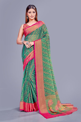 Sitanjali Applique Daily Wear Brasso Saree(Green, Pink)