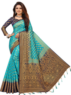 Shopwell Woven Banarasi Cotton Silk Saree(Multicolor)