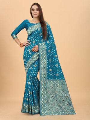 ANGOORI TEXTILES Woven Banarasi Organza, Cotton Silk Saree(Multicolor)