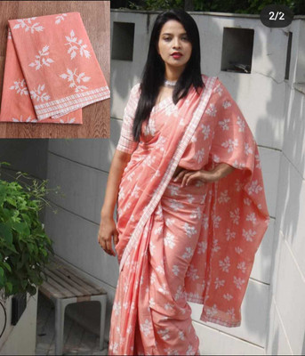 Jashvita Printed, Color Block, Blocked Printed Handloom Pure Cotton Saree(Pink)