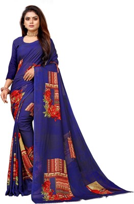 Fashion Ritmo Printed, Embellished Daily Wear Georgette Saree(Blue)