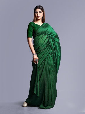 Sita Solid/Plain Daily Wear Georgette Saree(Dark Green)